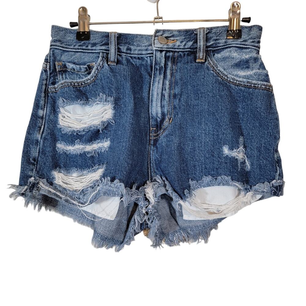Kancan Signature Women's Ultra High-Rise Shorts Distressed Blue Denim Small